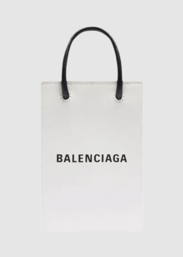 발렌시아가 미니 쇼핑백 폰 홀더 화이트